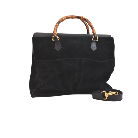 Gucci Handbags - Authentic GUCCI Vintage Bamboo 2Way Shoulder Hand Bag Suede Leather